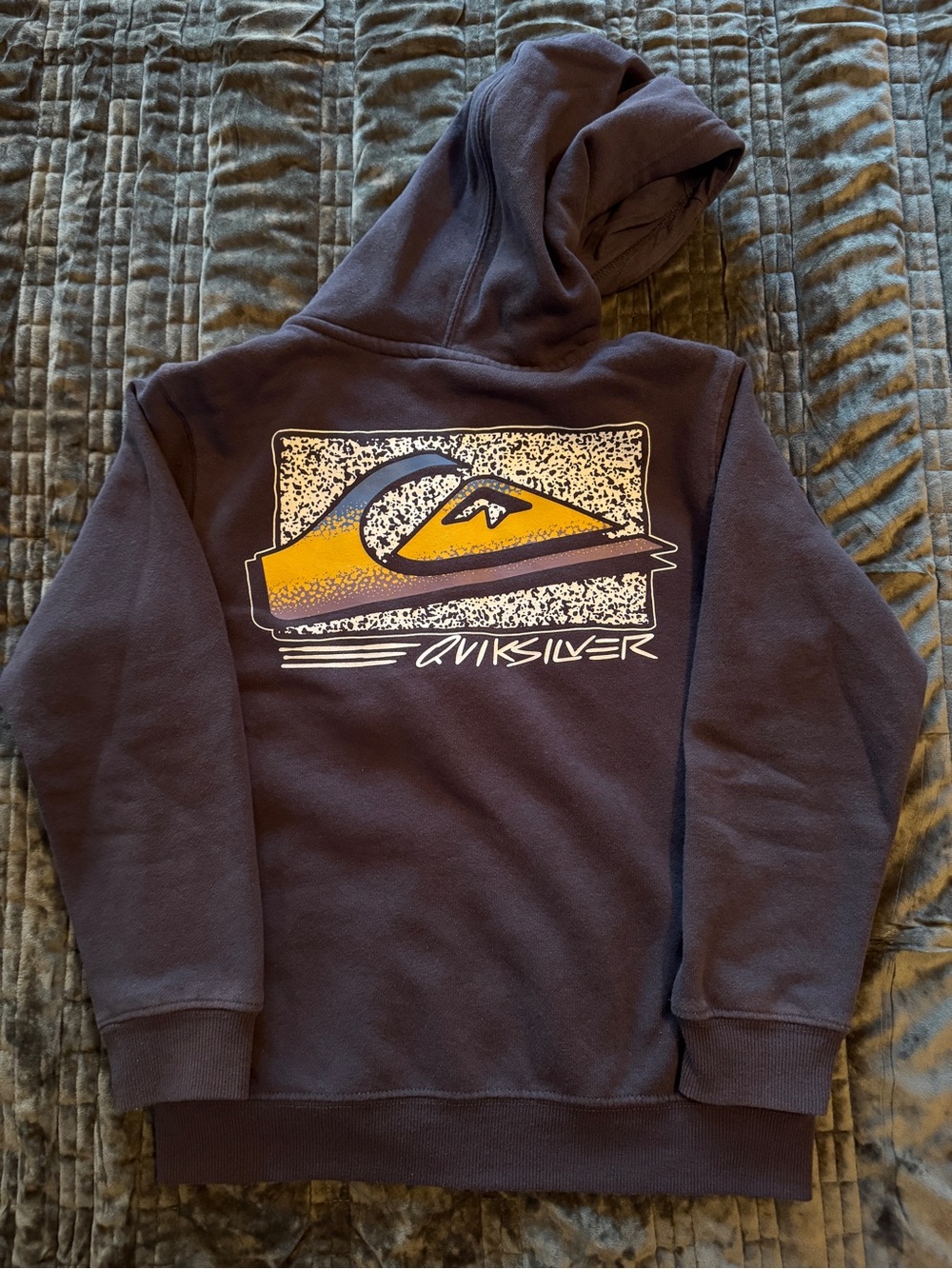 Quiksilver Boys Navy Hoodie with Yellow Graphic